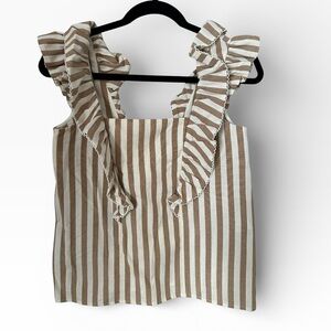 Sezane Striped Ruffle Sleeve Top Small